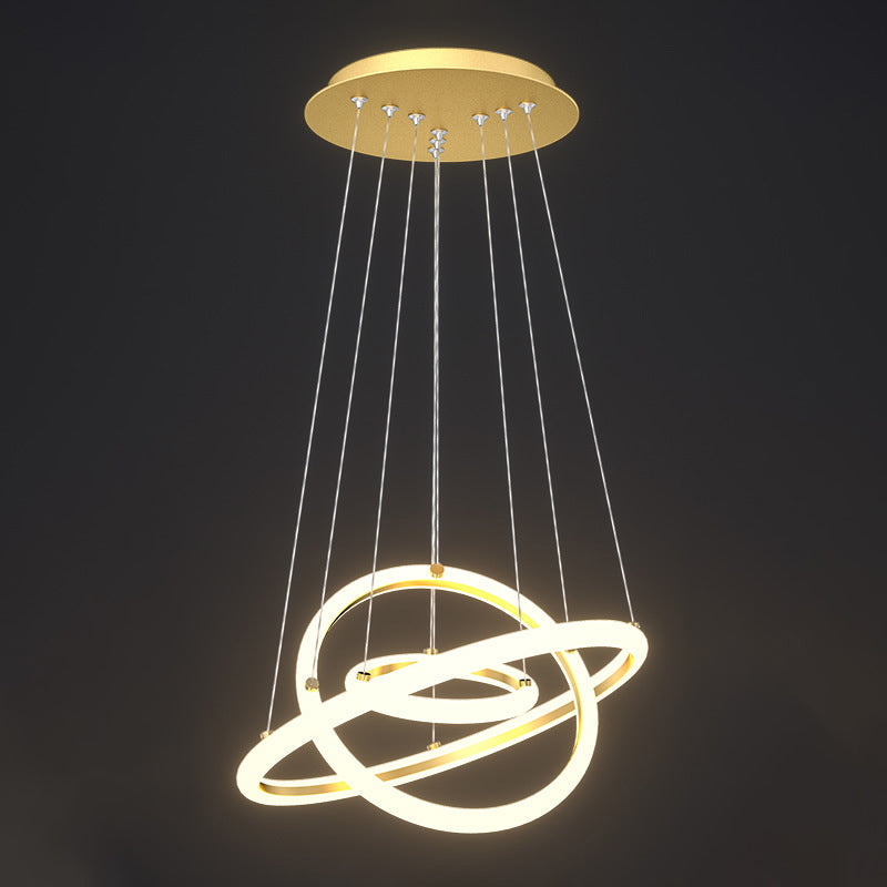 Gold Halo LED Acrylic Chandelier: Elegant Hanging Light Fixture for Tables