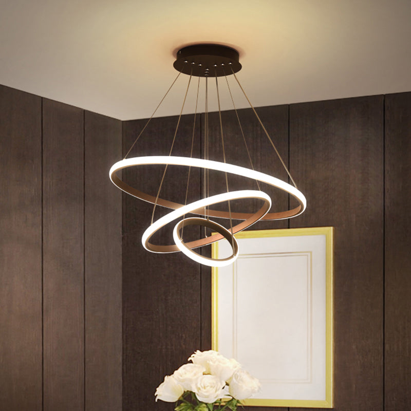 Black Circle Pendant Chandelier - Simple Style Metallic Restaurant Ceiling Light with LED