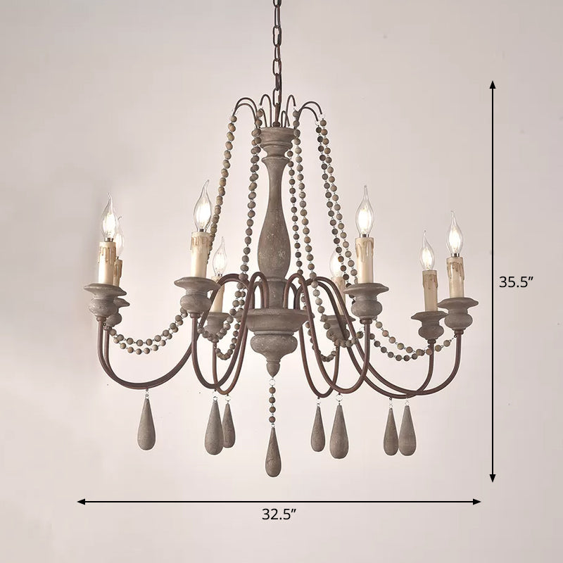Vintage Wood Chandelier With 8 Bead Draped Pendant Lights