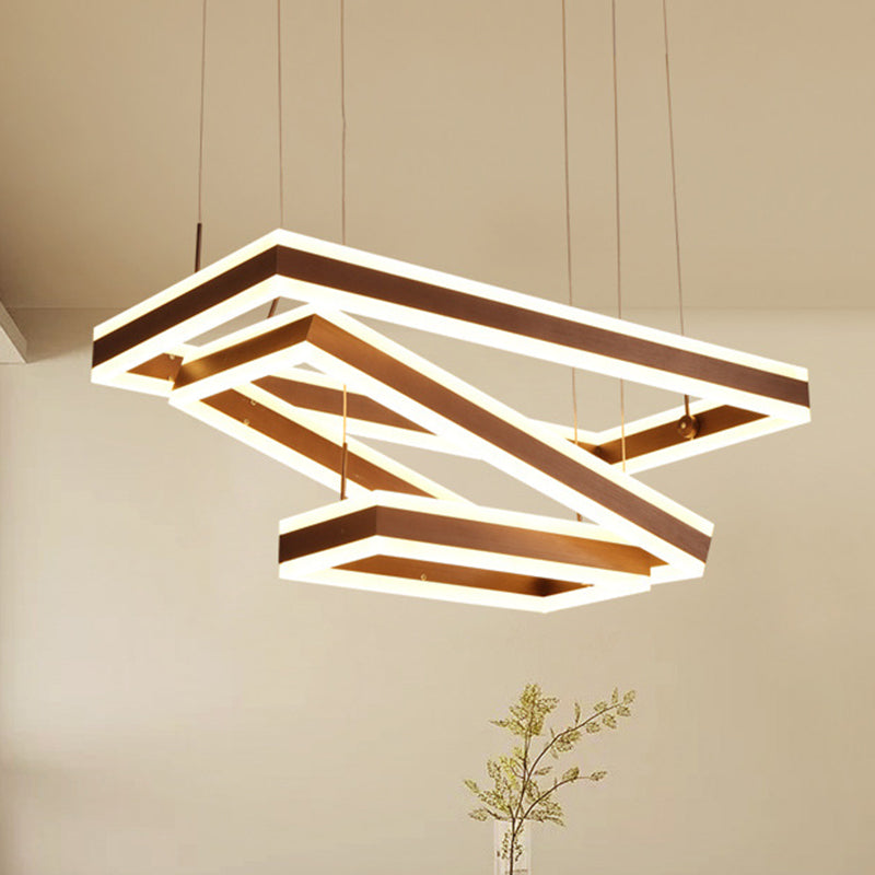 Metallic Led Pendant Light: Coffee Rectangular Layered Chandelier With Simplicity Design / 31.5