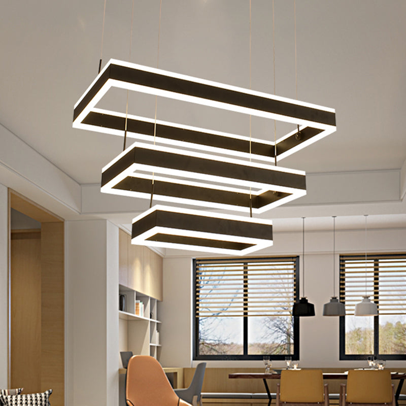 Minimalist Tiered Rectangle Led Chandelier In Black For Living Rooms
