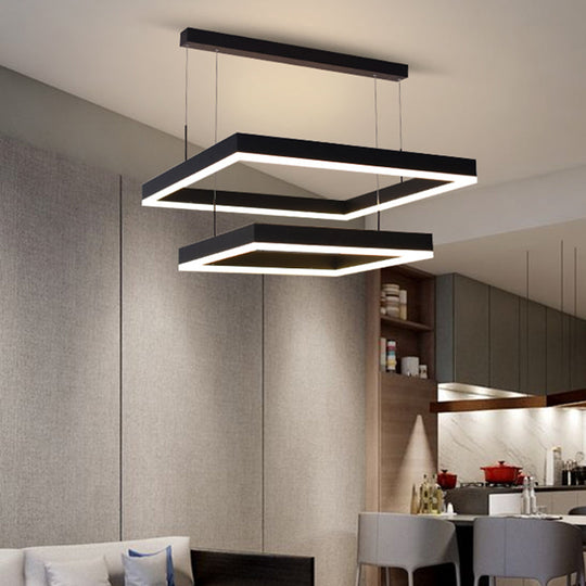 Modern Black LED Ceiling Chandelier Light for Living Room - Acrylic 2-Tier Square Design