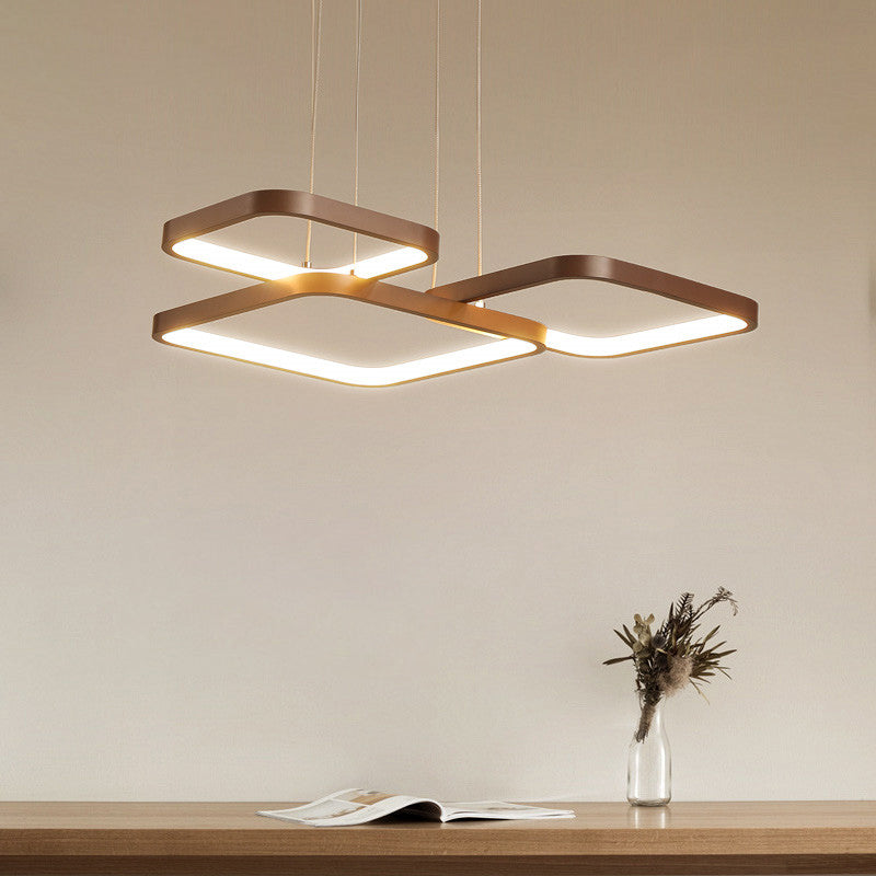 Minimalist Metallic Coffee LED Pendant Light Fixture - Layered Rhombus Chandelier Lighting