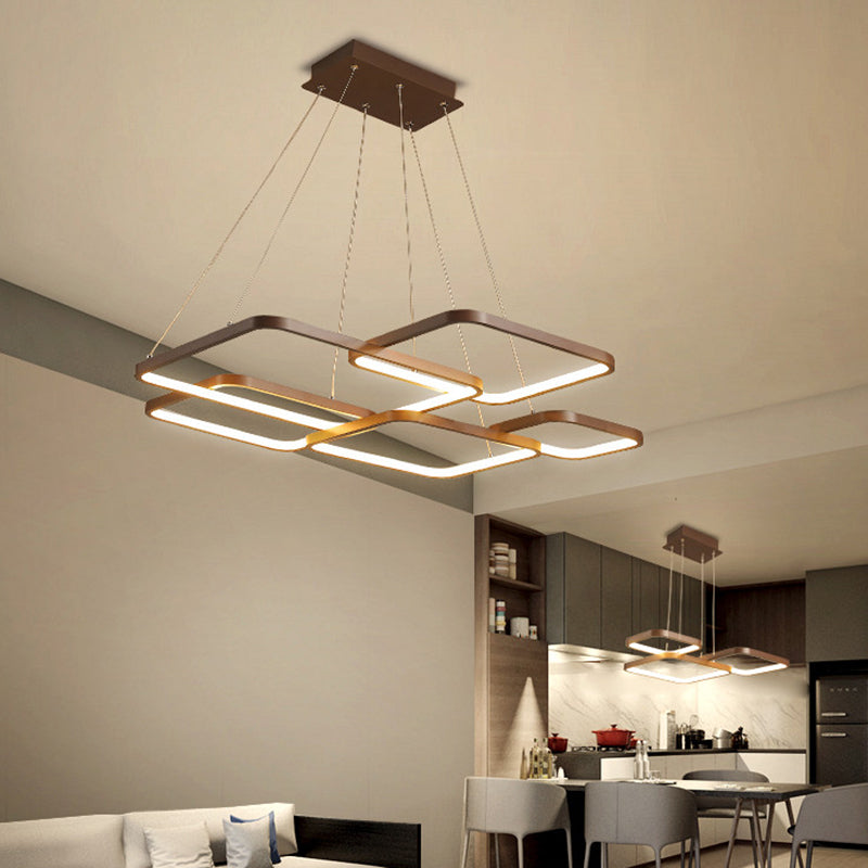 Minimalist Metallic Coffee LED Pendant Light Fixture - Layered Rhombus Chandelier Lighting