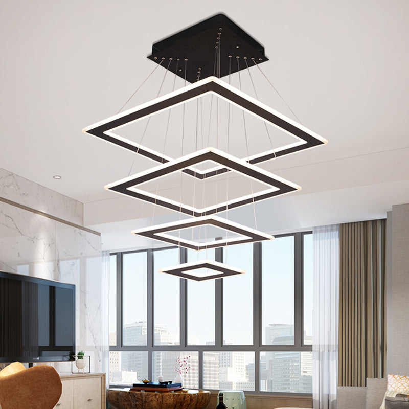 Black Rhombus Tiered Led Chandelier For Nordic Living Room Décor