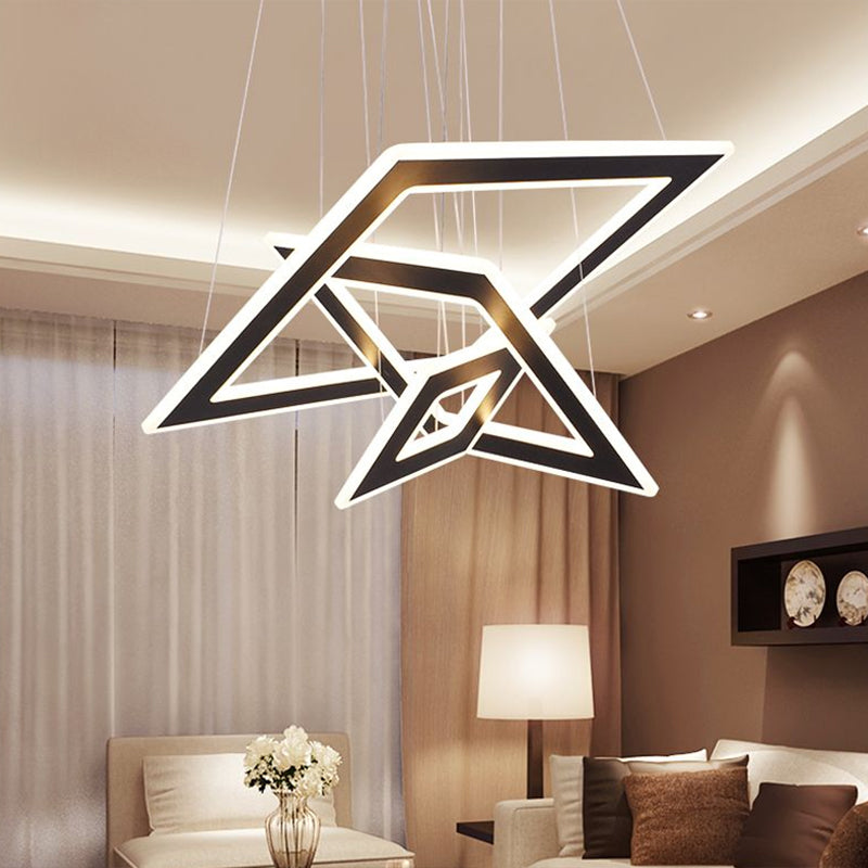 Modern Black Rhombus Tiered LED Chandelier - Nordic Style Acrylic Suspension Light for Living Room