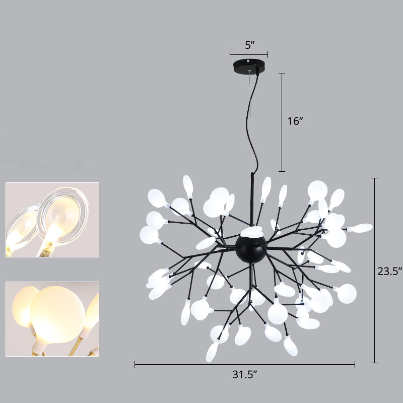 Minimalist Black Finish Led Firefly Hanging Lamp - Acrylic Pendant Chandelier Light 54 /