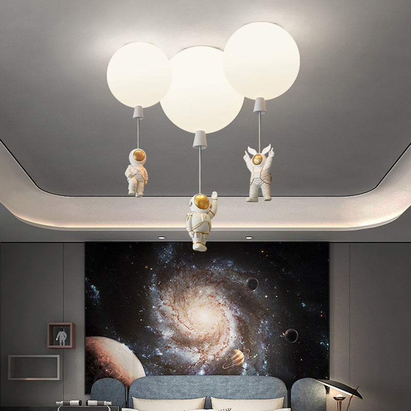 Creative Astronaut Themed Balloon Ceiling Mount Light, Silica Gel, 1-Bulb, Bedroom Flush Light