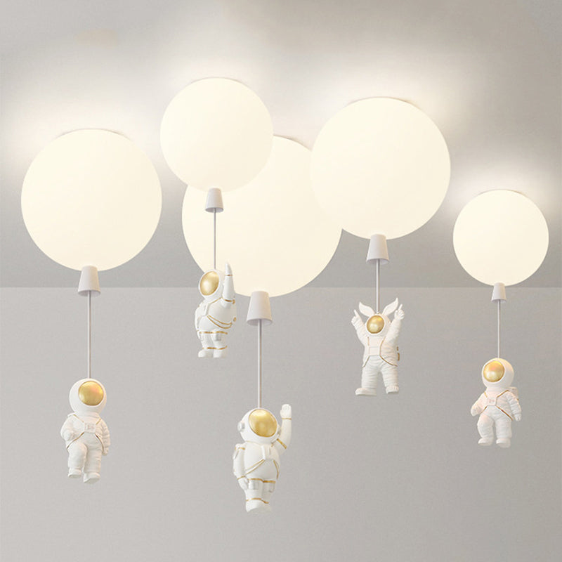 Creative Astronaut Themed Balloon Ceiling Mount Light, Silica Gel, 1-Bulb, Bedroom Flush Light