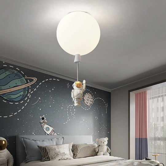 Creative Astronaut Themed Balloon Ceiling Mount Light Silica Gel 1-Bulb Bedroom Flush