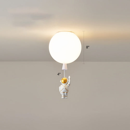 Creative Astronaut Themed Balloon Ceiling Mount Light, Silica Gel, 1-Bulb, Bedroom Flush Light