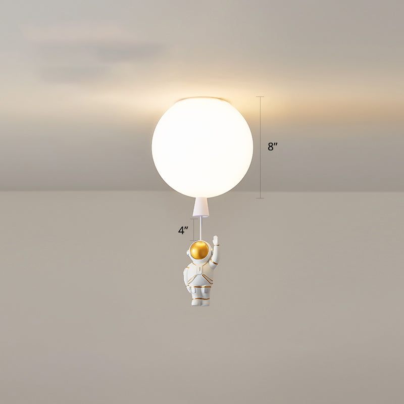 Creative Astronaut Themed Balloon Ceiling Mount Light Silica Gel 1-Bulb Bedroom Flush White / 8 A