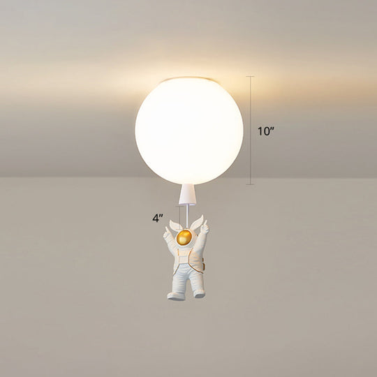 Creative Astronaut Themed Balloon Ceiling Mount Light Silica Gel 1-Bulb Bedroom Flush White / 10 C