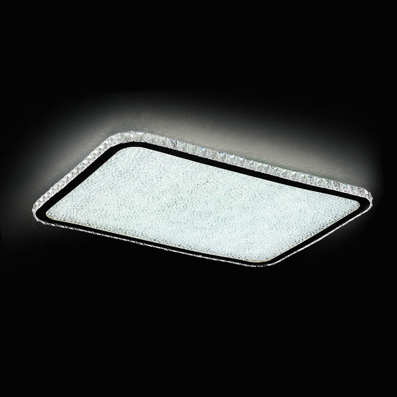 Sleek Geometric LED Ceiling Lamp with Rounded Corners - Crystal Inlaid Flush Mount Light