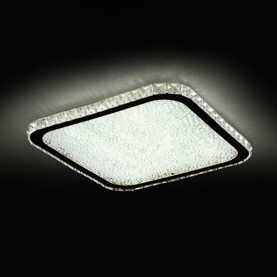 Sleek Geometric LED Ceiling Lamp with Rounded Corners - Crystal Inlaid Flush Mount Light