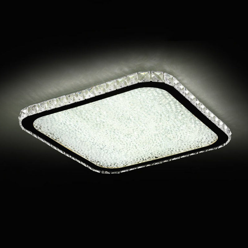 Sleek Geometric LED Ceiling Lamp with Rounded Corners - Crystal Inlaid Flush Mount Light