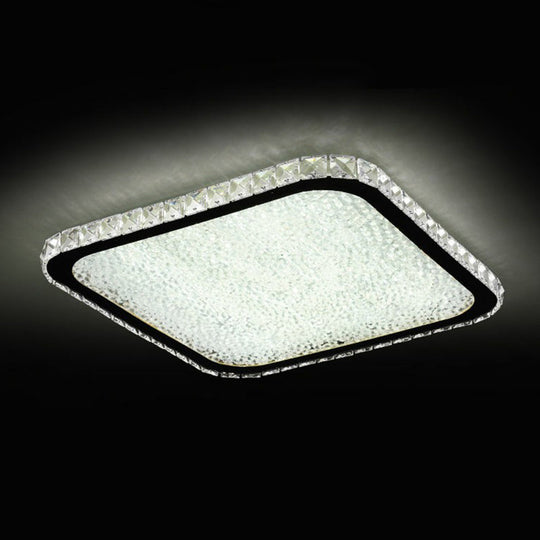 Sleek Geometric LED Ceiling Lamp with Rounded Corners - Crystal Inlaid Flush Mount Light
