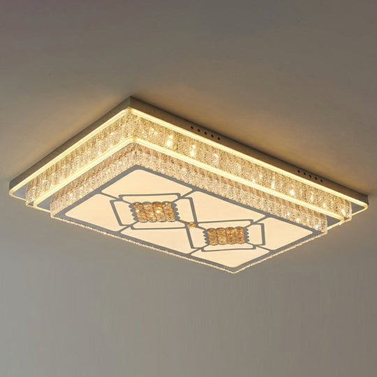 Rectangle LED Clear Crystal Flush Mount Ceiling Light for Modern Living Rooms