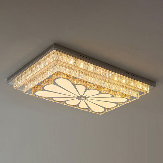 Rectangle LED Clear Crystal Flush Mount Ceiling Light for Modern Living Rooms