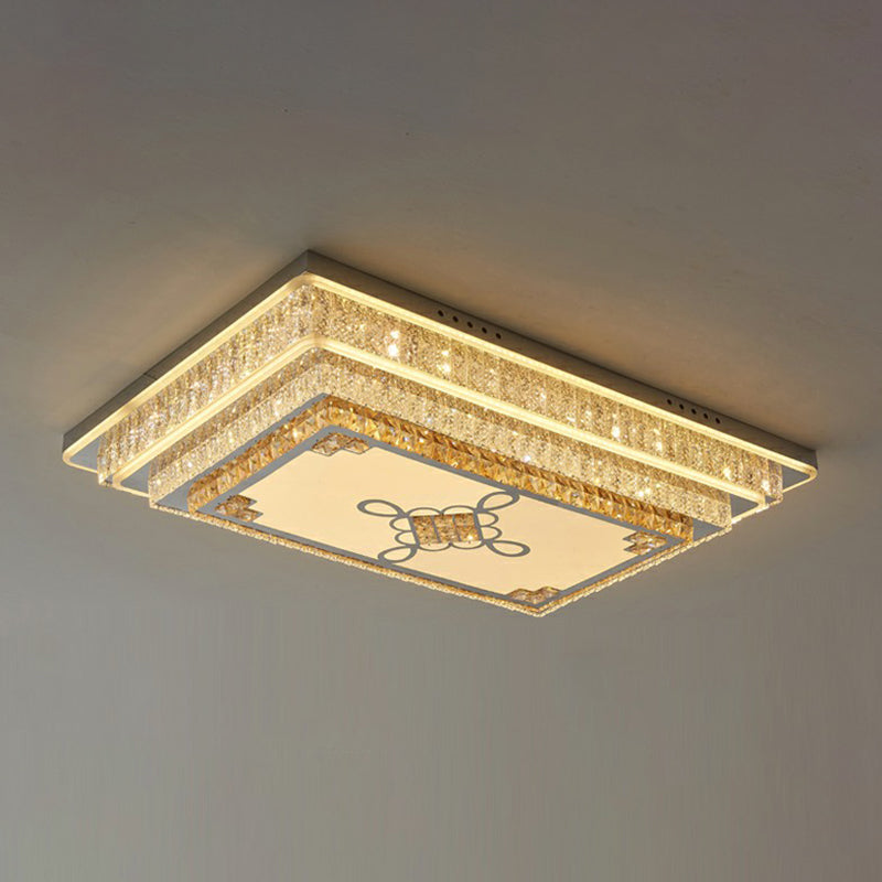 Rectangle LED Clear Crystal Flush Mount Ceiling Light for Modern Living Rooms