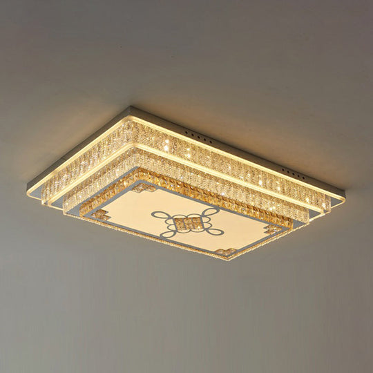 Rectangle LED Clear Crystal Flush Mount Ceiling Light for Modern Living Rooms