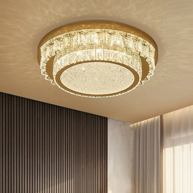 Modern Crystal Led Flush Ceiling Light With Sleek Geometric Design