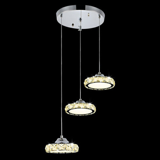 Lampe à suspension moderne à 3 têtes en cristal LED - Lampe à suspension circulaire pour salle à manger