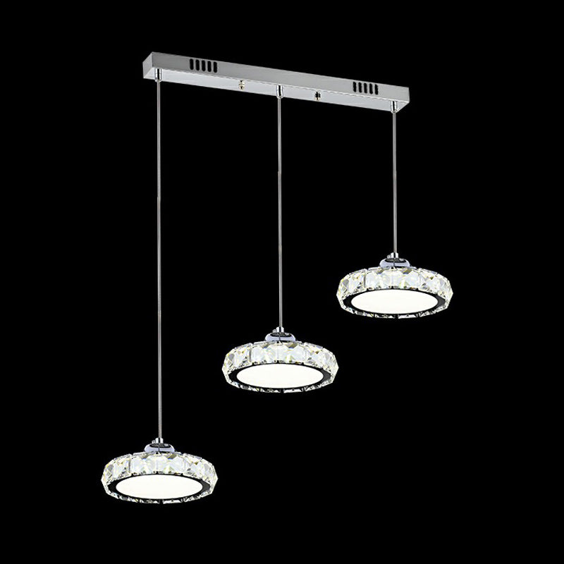 Lampe à suspension moderne à 3 têtes en cristal LED - Lampe à suspension circulaire pour salle à manger