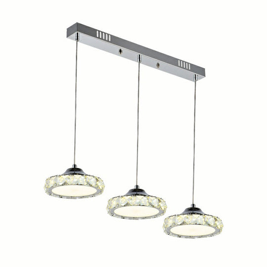 Lampe à suspension moderne à 3 têtes en cristal LED - Lampe à suspension circulaire pour salle à manger