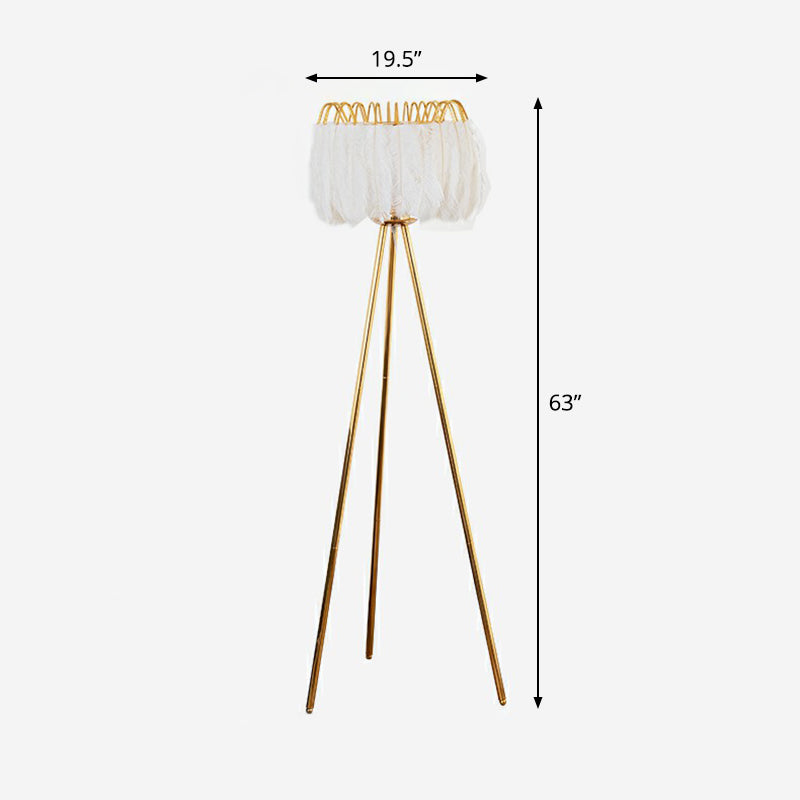 Postmodern Feather Fringe Floor Lamp With Tripod Stand - Ideal Lighting For Living Room