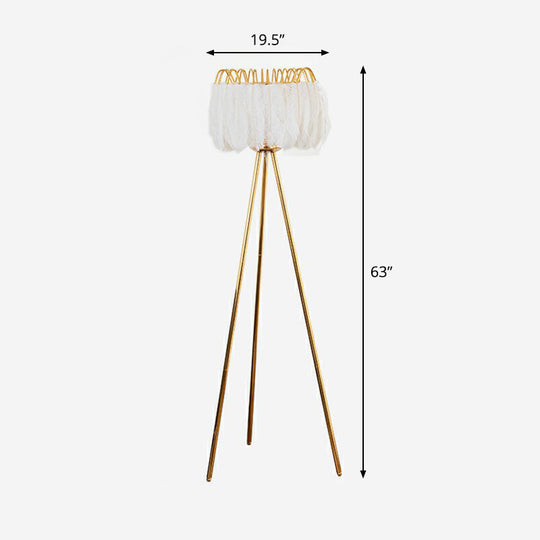 Postmodern Feather Fringe Floor Lamp With Tripod Stand - Ideal Lighting For Living Room