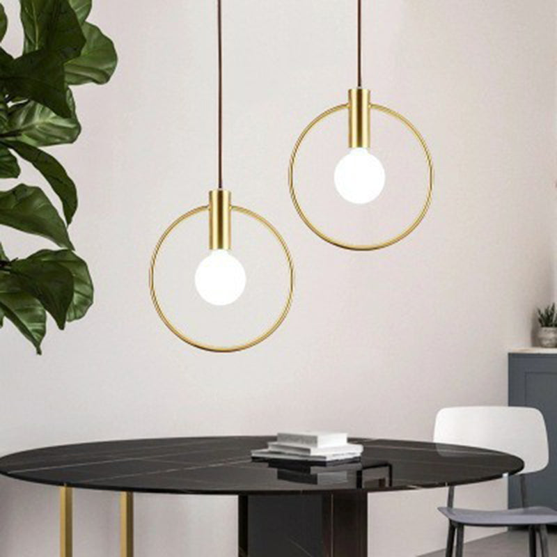 Minimalist Metal Pendant Light with Ring Pendulum Design - Single Bulb Brass Finish Fixture
