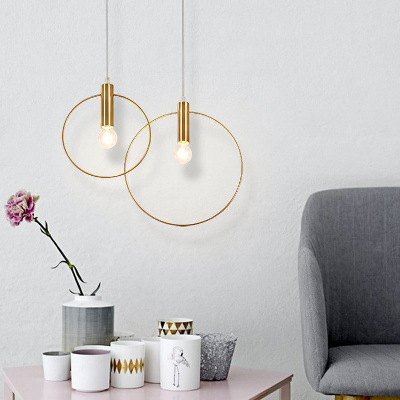 Minimalist Brass Finish Single Bulb Ring Pendulum Light Fixture / 8