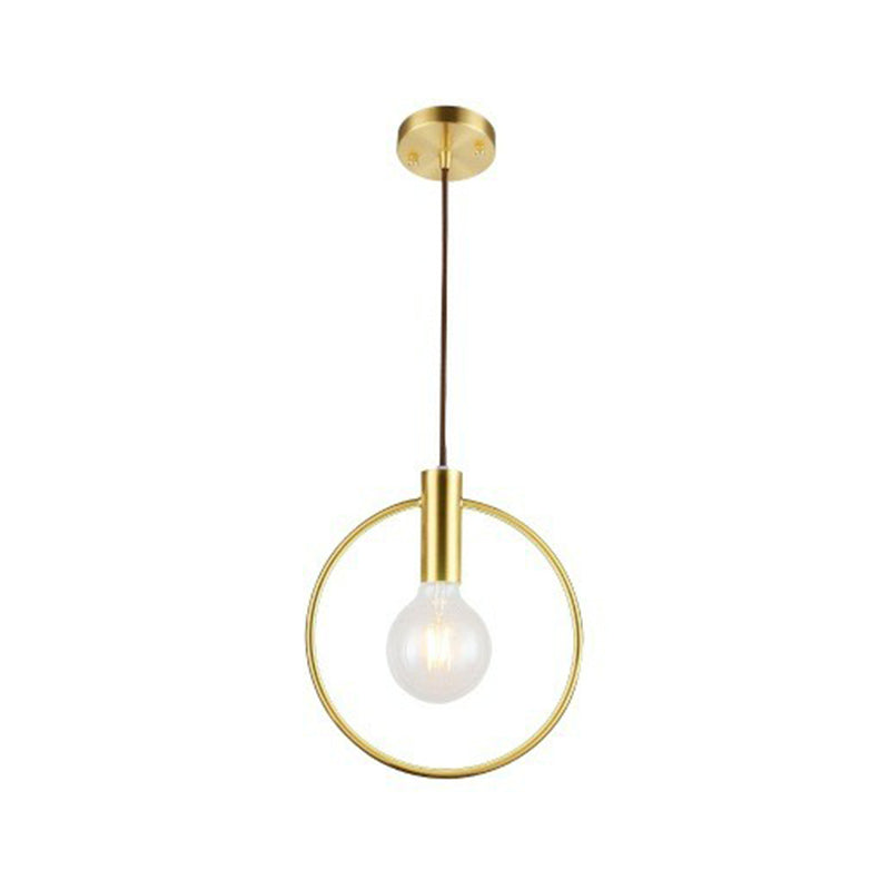 Minimalist Brass Finish Single Bulb Ring Pendulum Light Fixture