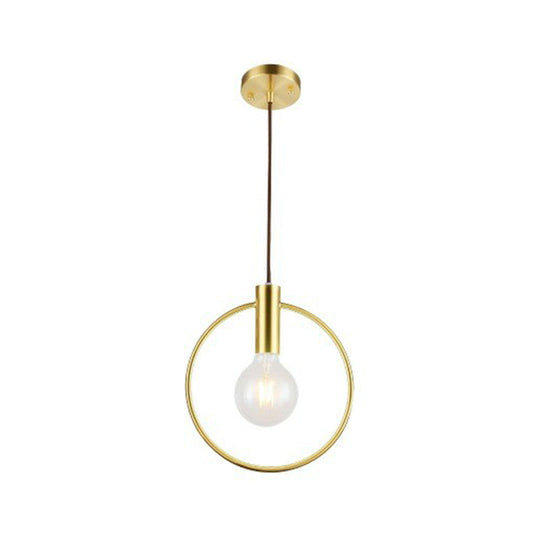 Minimalist Brass Finish Single Bulb Ring Pendulum Light Fixture