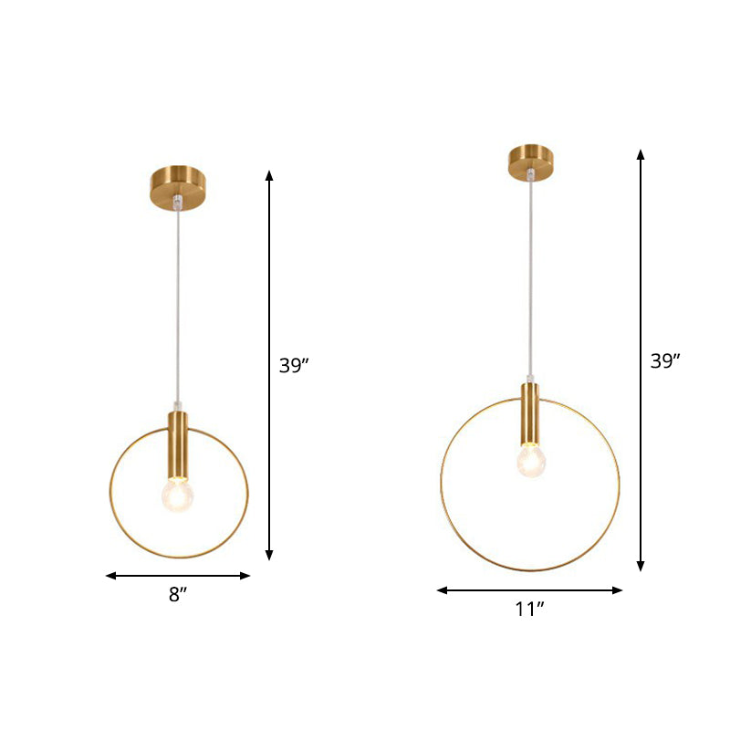Minimalist Metal Pendant Light with Ring Pendulum Design - Single Bulb Brass Finish Fixture