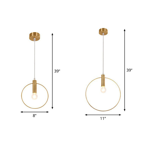 Minimalist Metal Pendant Light with Ring Pendulum Design - Single Bulb Brass Finish Fixture