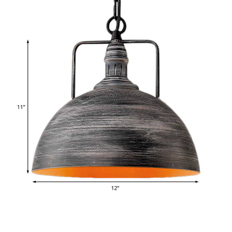 Lampe suspendue industrielle en forme de dôme en métal - Argent vieilli, 1 lampe - Largeur 12"/16"