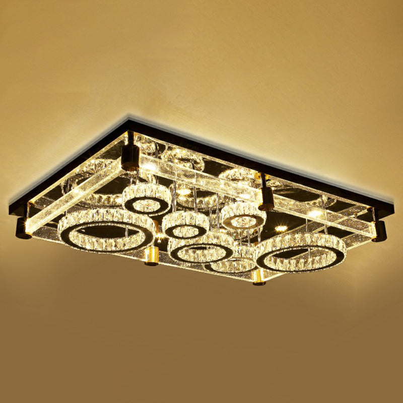 Modern Crystal Circle LED Flushmount Light for Ceiling - Clear Rectangular Design