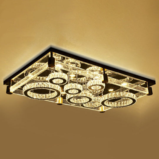 Modern Crystal Circle LED Flushmount Light for Ceiling - Clear Rectangular Design
