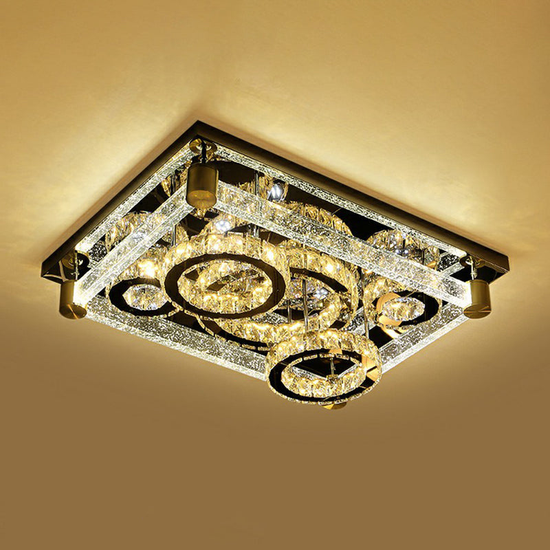 Modern Crystal Circle Led Flushmount Light For Ceiling - Clear Rectangular Design / 23.5