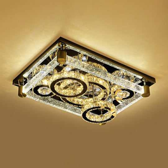 Modern Crystal Circle Led Flushmount Light For Ceiling - Clear Rectangular Design / 23.5