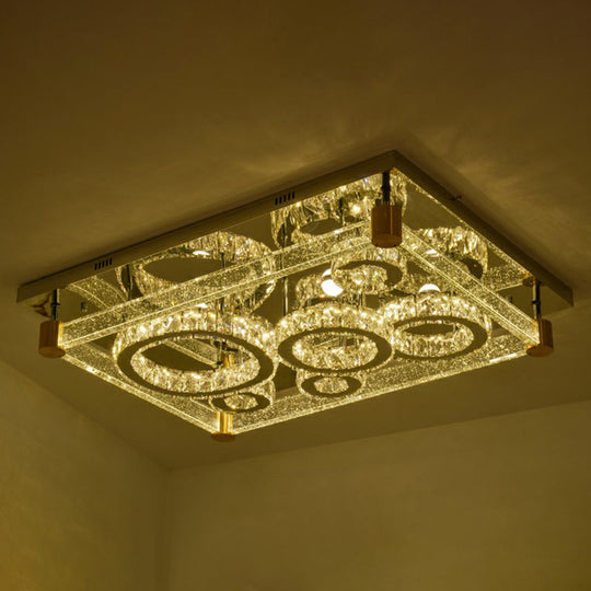 Modern Crystal Circle LED Flushmount Light for Ceiling - Clear Rectangular Design