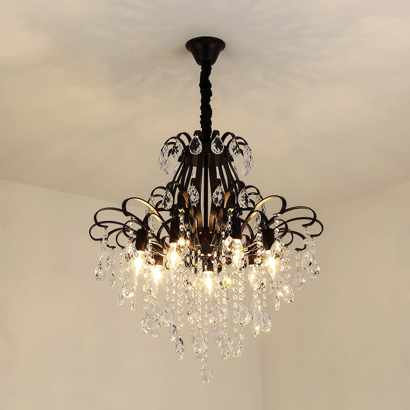 Rustic Crystal Teardrop Pendant Chandelier With Swirl Decor - Perfect For Dining Rooms