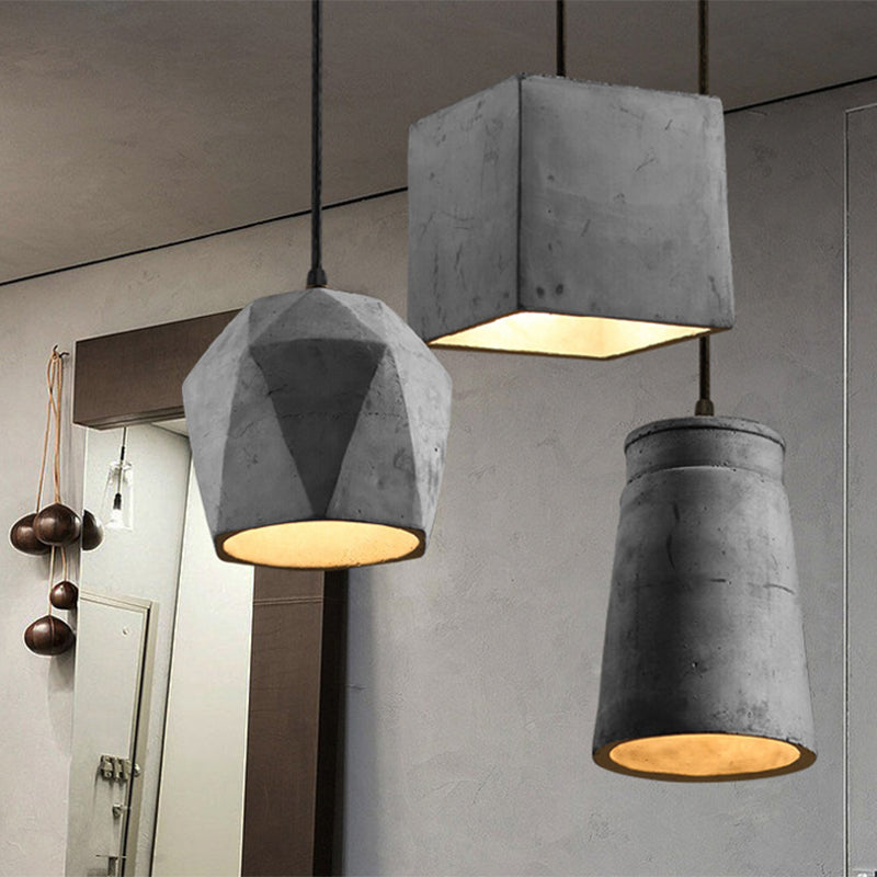 Modern Grey Horn Suspended Lighting Fixture - Simplicity 1-Light Cement Hanging Light for Restaurants