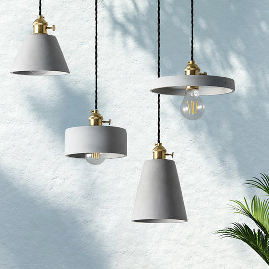 Nordic Grey Horn Shaped Ceiling Pendant Light With Cement Shade