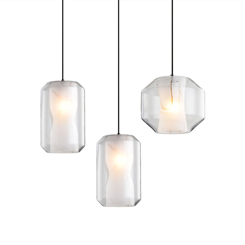 Cylinder Pendant Light: Clear Glass 1-Light White Marble Shade - Perfect For Dining Room Ceilings