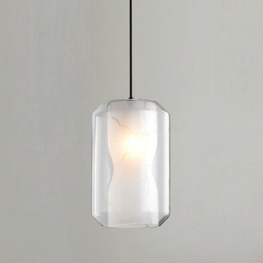 Cylinder Pendant Light: Clear Glass 1-Light White Marble Shade - Perfect For Dining Room Ceilings