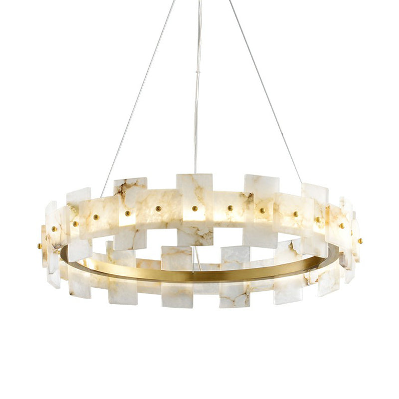Minimalist Marble Circle Hanging Lamp - White & Brass LED Pendant Light for Dining Room