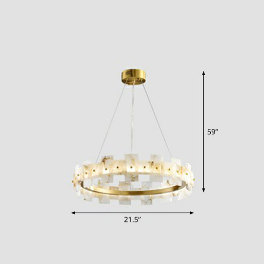Minimalist Marble Circle Hanging Lamp: White And Brass Led Pendant Light For Dining Room